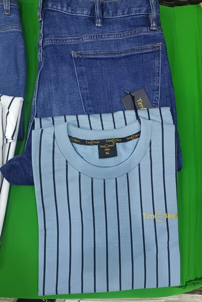 blue men's t-shirt