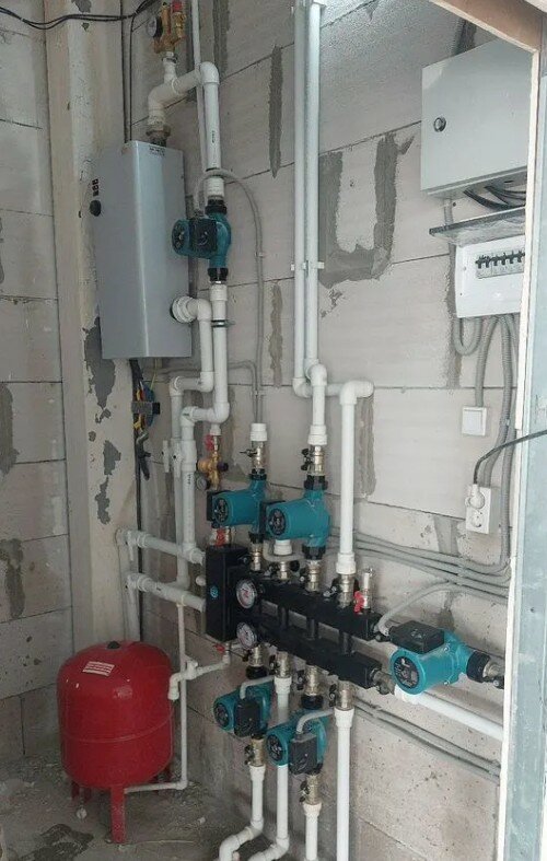 коллектор с гидрострелкой на 5 контуров gidruss, обвязка котла, обвязка котла отопления, отопление и водоснабжение, системы отопления