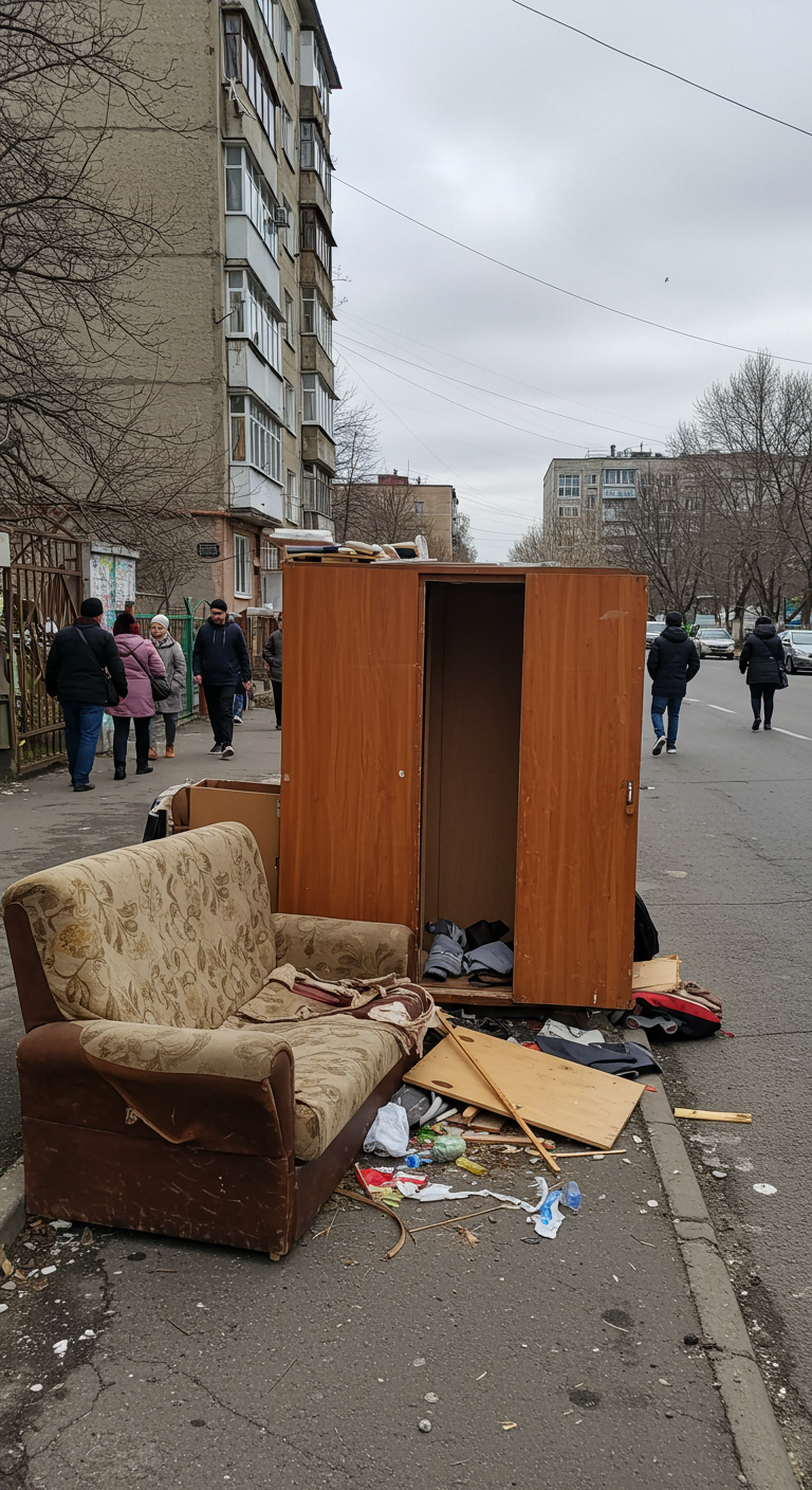 вывоз старой мебели, вывоз мусора, мусор, старая мебель, мусорные баки