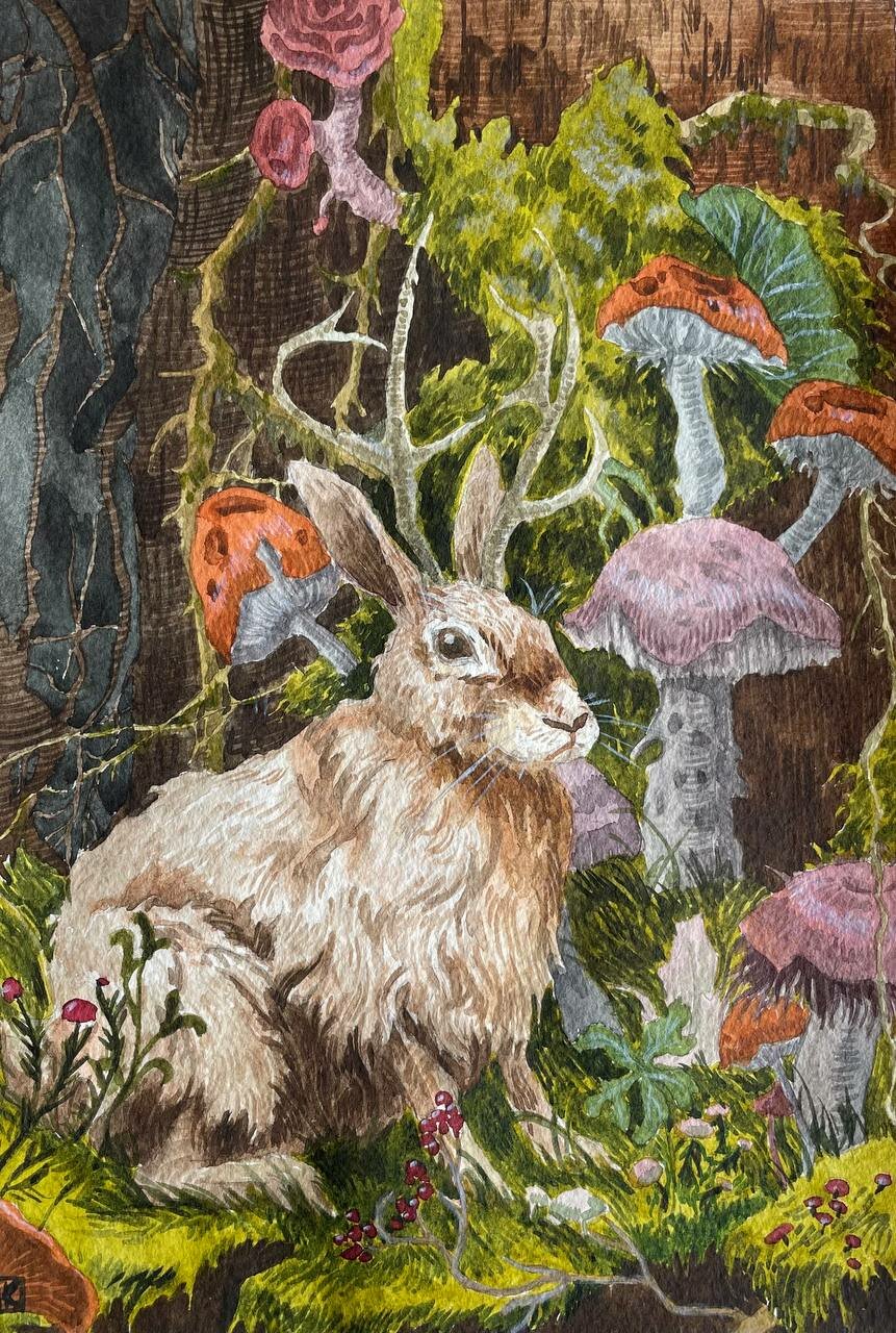 яна мовчан художник картины кролики, кролик картина, заяц картина, сказочные иллюстрации, картина кролик яна мовчан