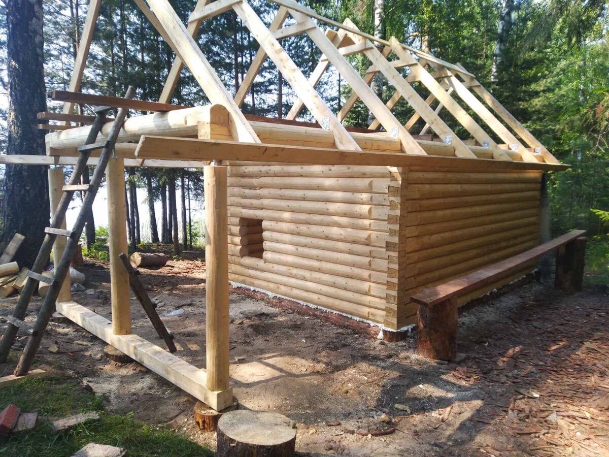 стропильная система сруба 6х6, сруб бани, крыша для бани, стропила для бани, сруб бани из бревна