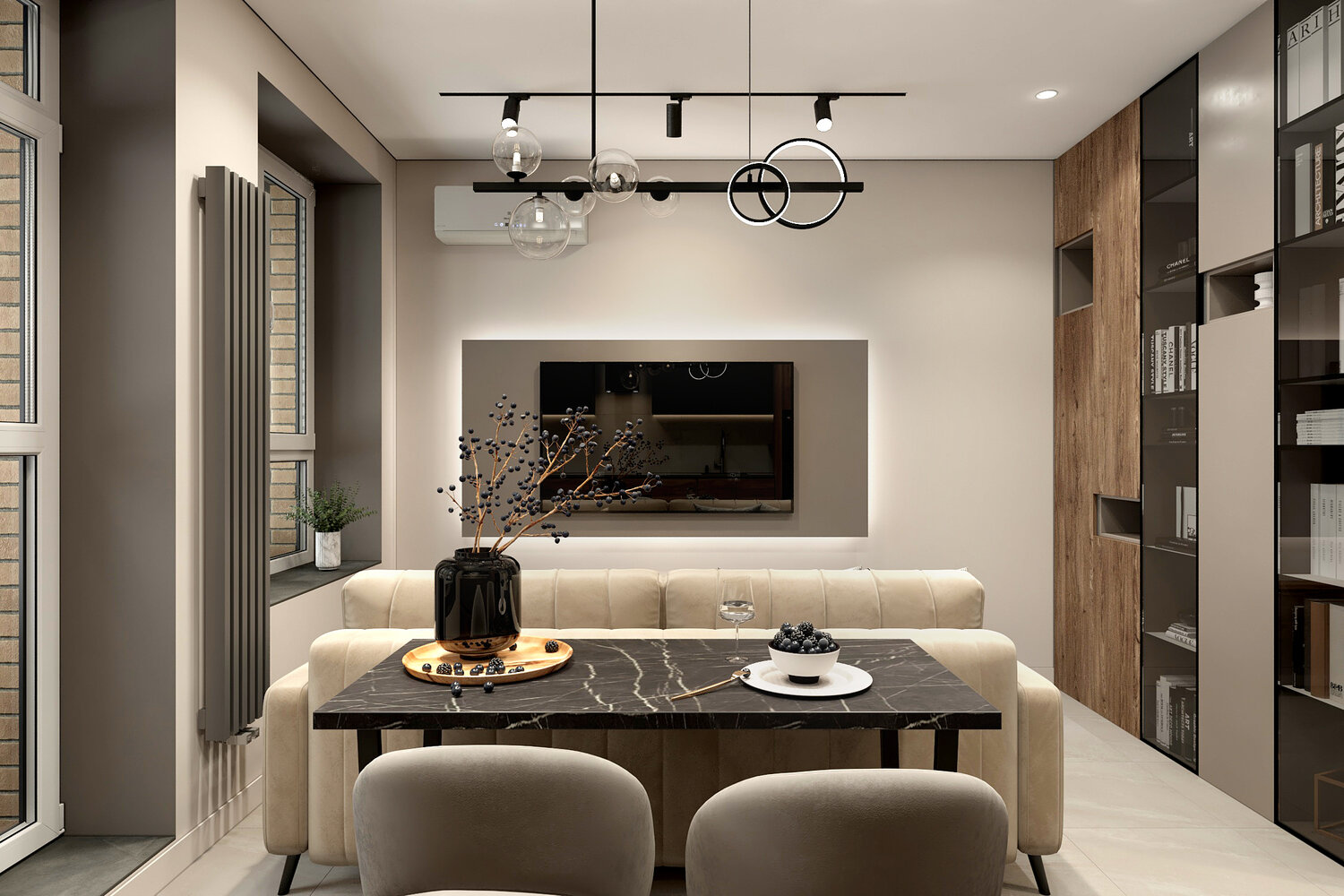 интерьер квартиры студии, интерьер дизайн, совмещенная кухня гостиная, кухня гостиная в стиле контемпорари в квартире студии, интерьеры квартир