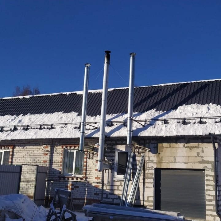 дымоходы, труба дымохода, монтаж дымохода, крепление дымохода к крыше, дымоход в гараже
