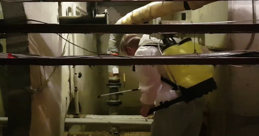 в подвалах, обработка подвала, человек, противопожарные тренировки, пожарная команда