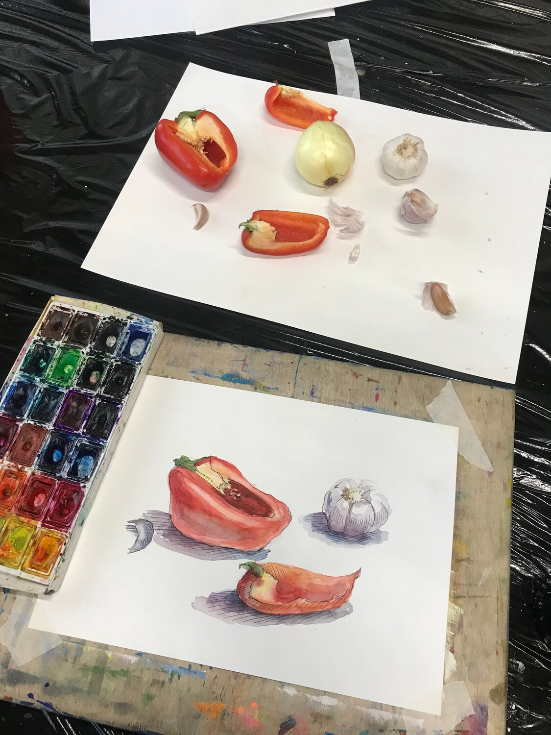 этюд фруктов акварелью, фрукты акварель, скетчинг фрукты, этюд овощей акварелью, уроки рисования акварелью