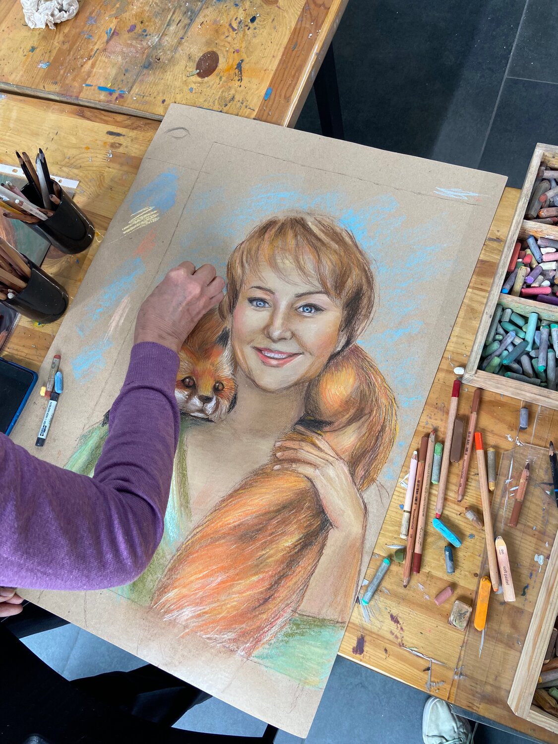 рисование портрета, портрет на заказ, портрет, парный портрет пастелью, девушка