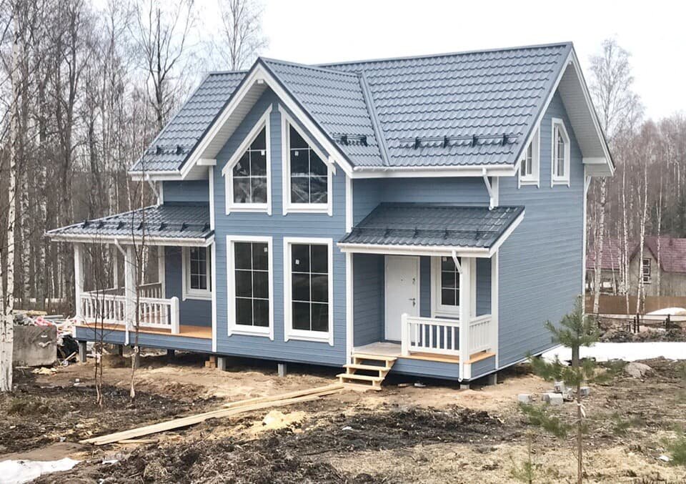 кд 28, каркасные дома спб, каркасные дома под ключ, серый каркасный дом, каркасный дом кд -28п