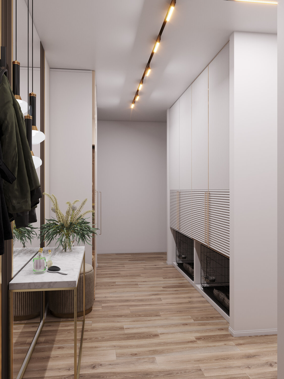 светлая прихожая в современном стиле, узкая прихожая в современном стиле, дизайн современной прихожей, дизайн прихожей, интерьер прихожая