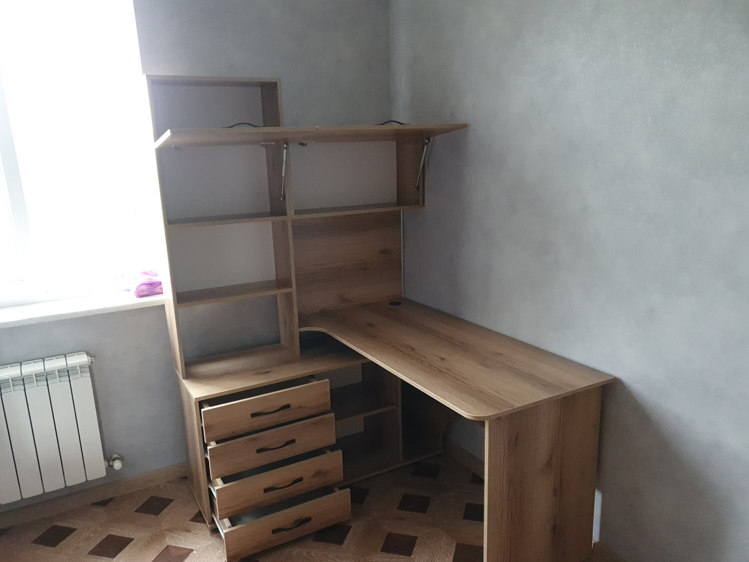 компьютерный стол с полками, стол компьютерный сокол кст-14л, стол кст-14, компьютерный стол с тумбой, стол компьютерный угловой