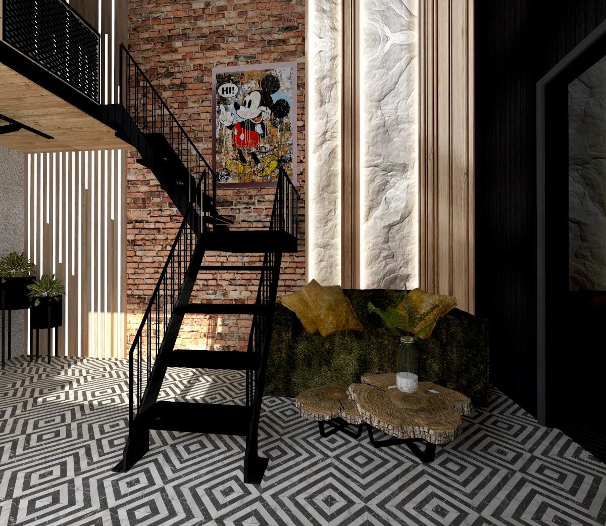 одномаршевая лестница лофт, антресольный этаж в стиле лофт, лестница лофт, лестница в стиле лофт, металлическая лестница