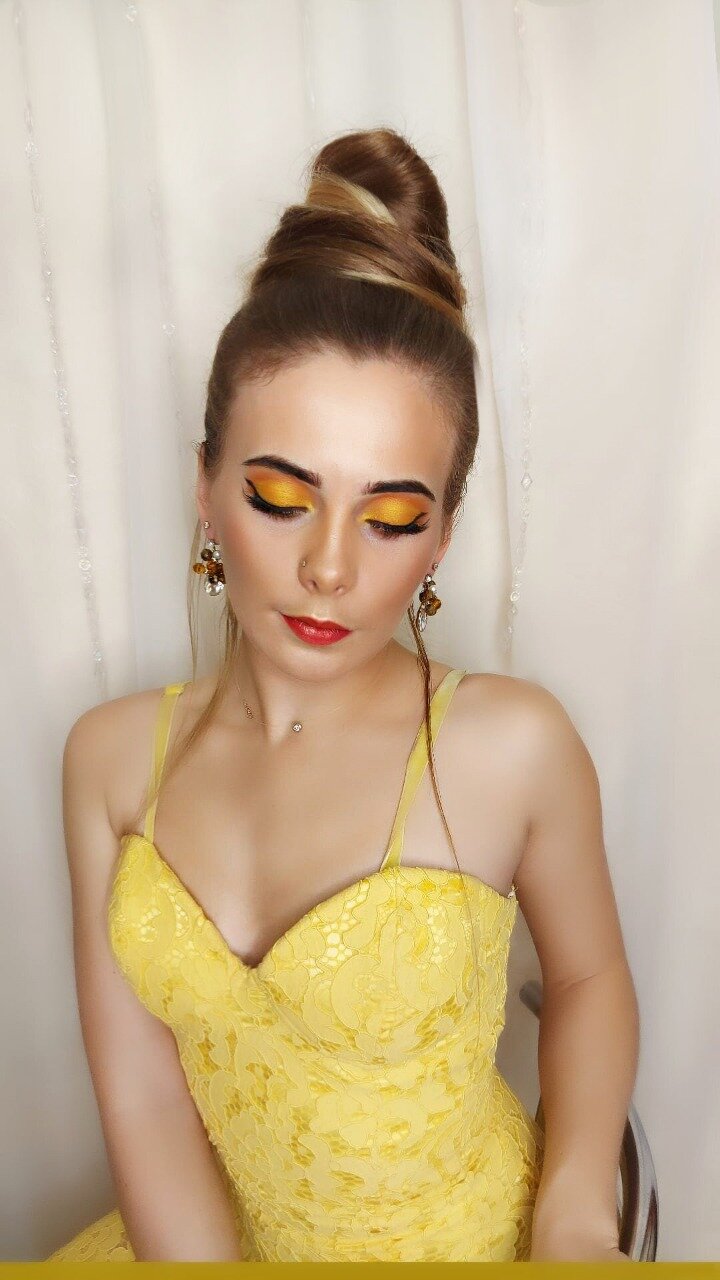 желтый макияж, девушка, макияж, макияж визажист, гт макияж