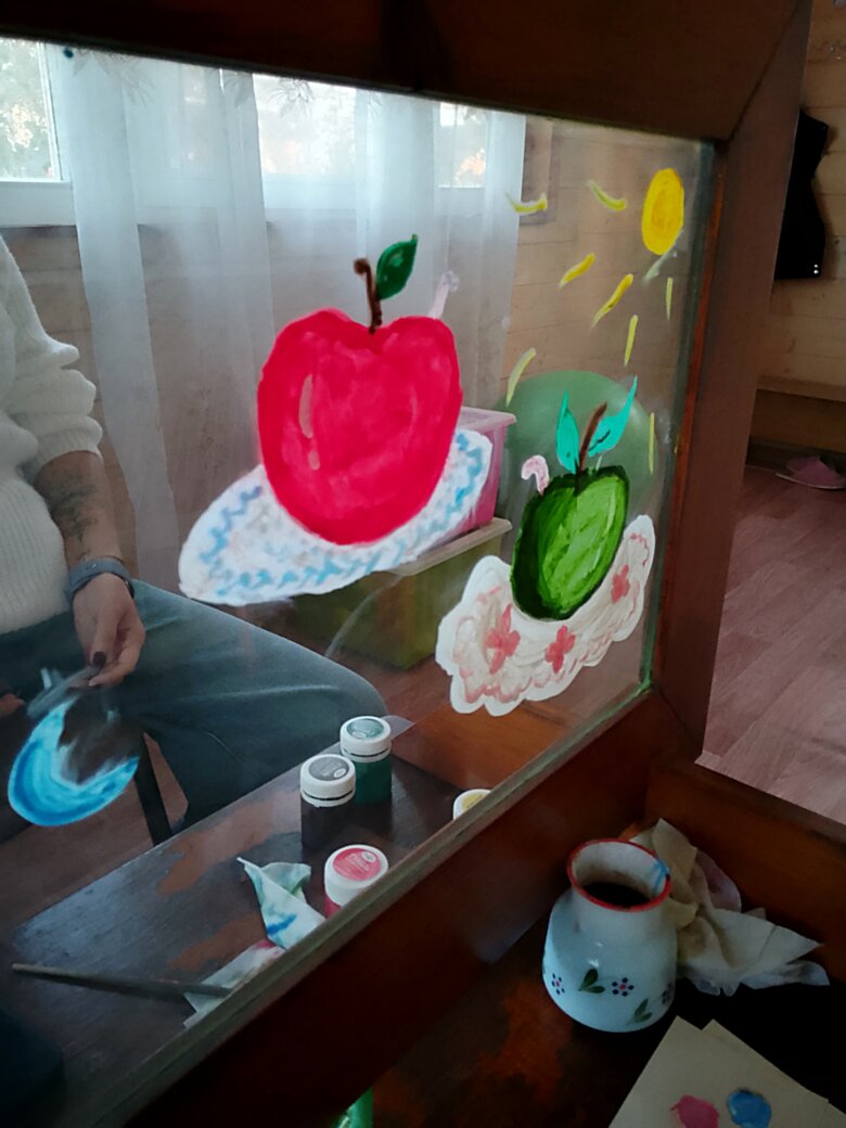 живопись, художник, дружинкина наталья художник, яблоко гуашью, рисования