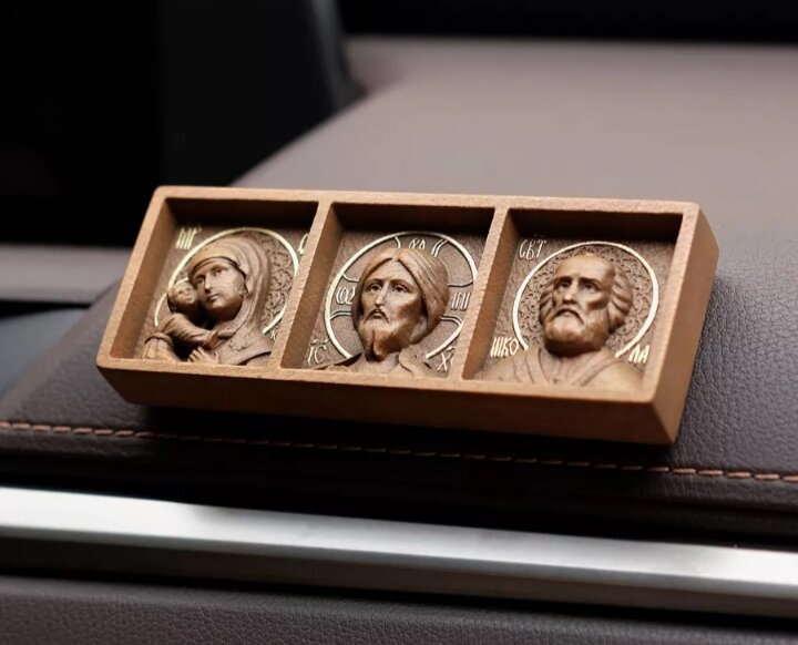 икона из дерева, резная икона, икона в автомобиль, икона триптих, резная икона из дерева спас нерукотворный