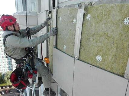 керамогранит подсистема вентфасад, утепление фасада альпинистами, утепление фасада, монтаж вентилируемого фасада, промышленный альпинизм утепление фасадов