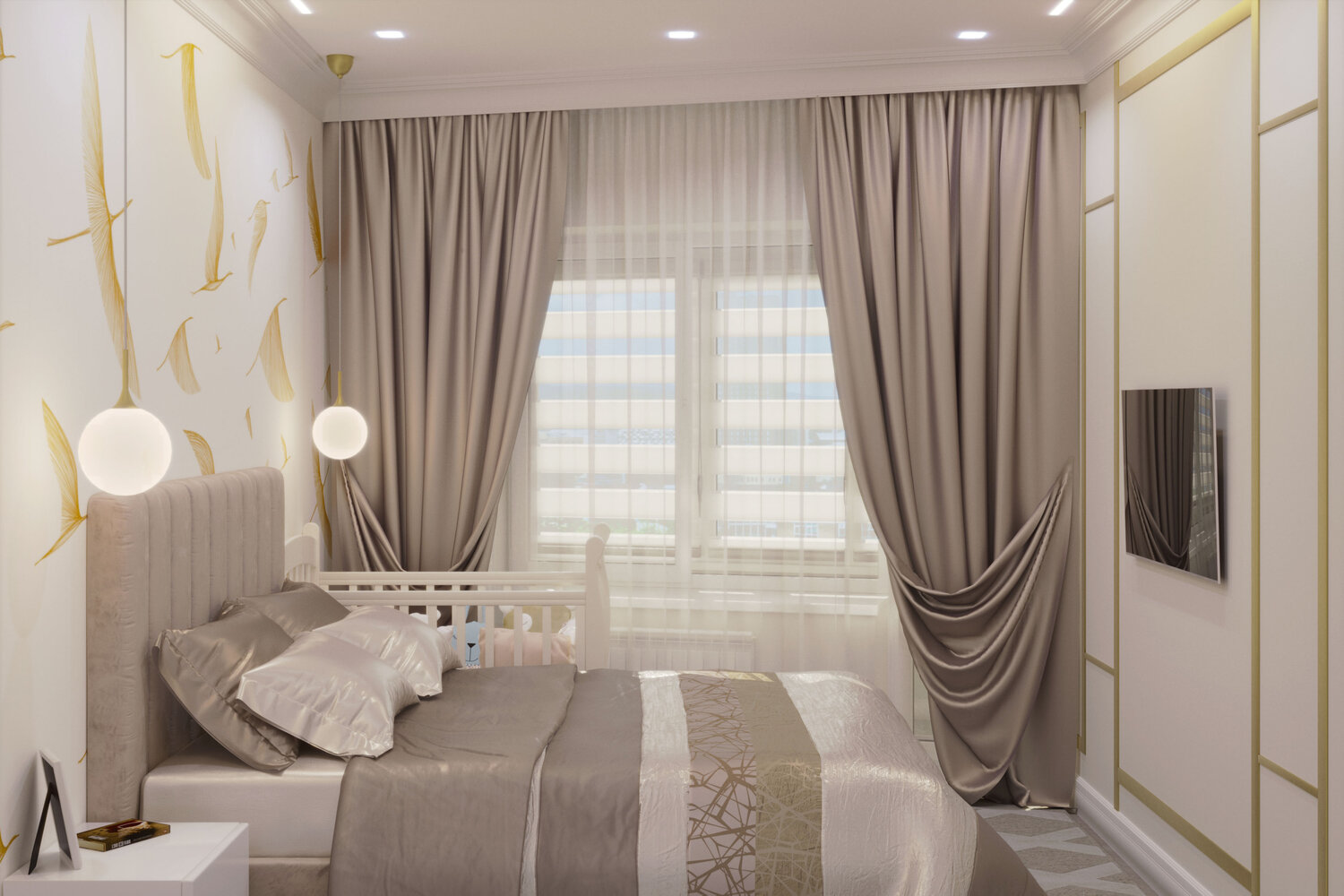 шторы в спальню неоклассика, шторы в светлых тонах, серебристые шторы в спальню, спальня в классическом стиле в светлых тонах, спальня в бежево розовых тонах