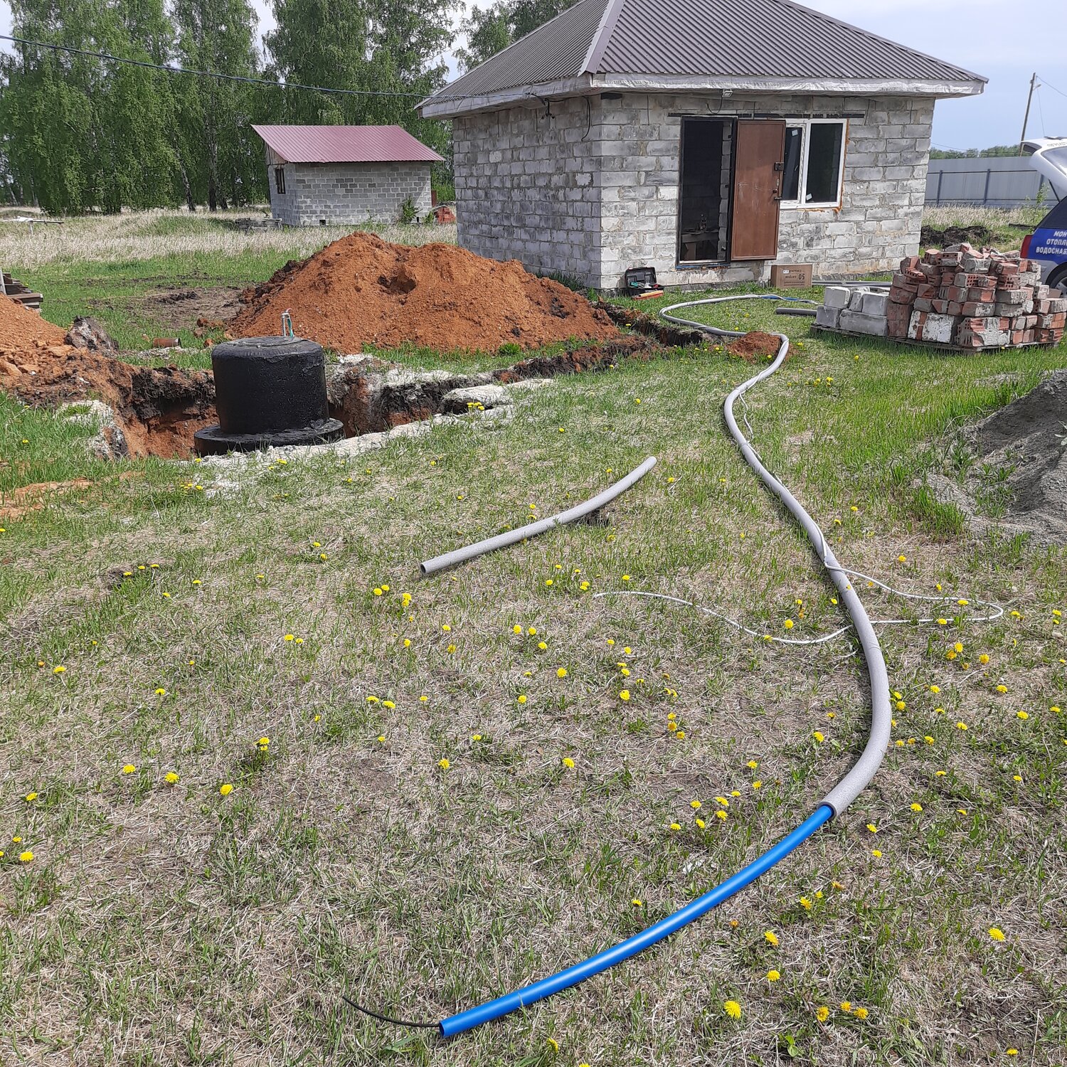 водопровод на даче, участок, дача, геотермальное бурение под тепловые насосы, дренажный ров перед участком