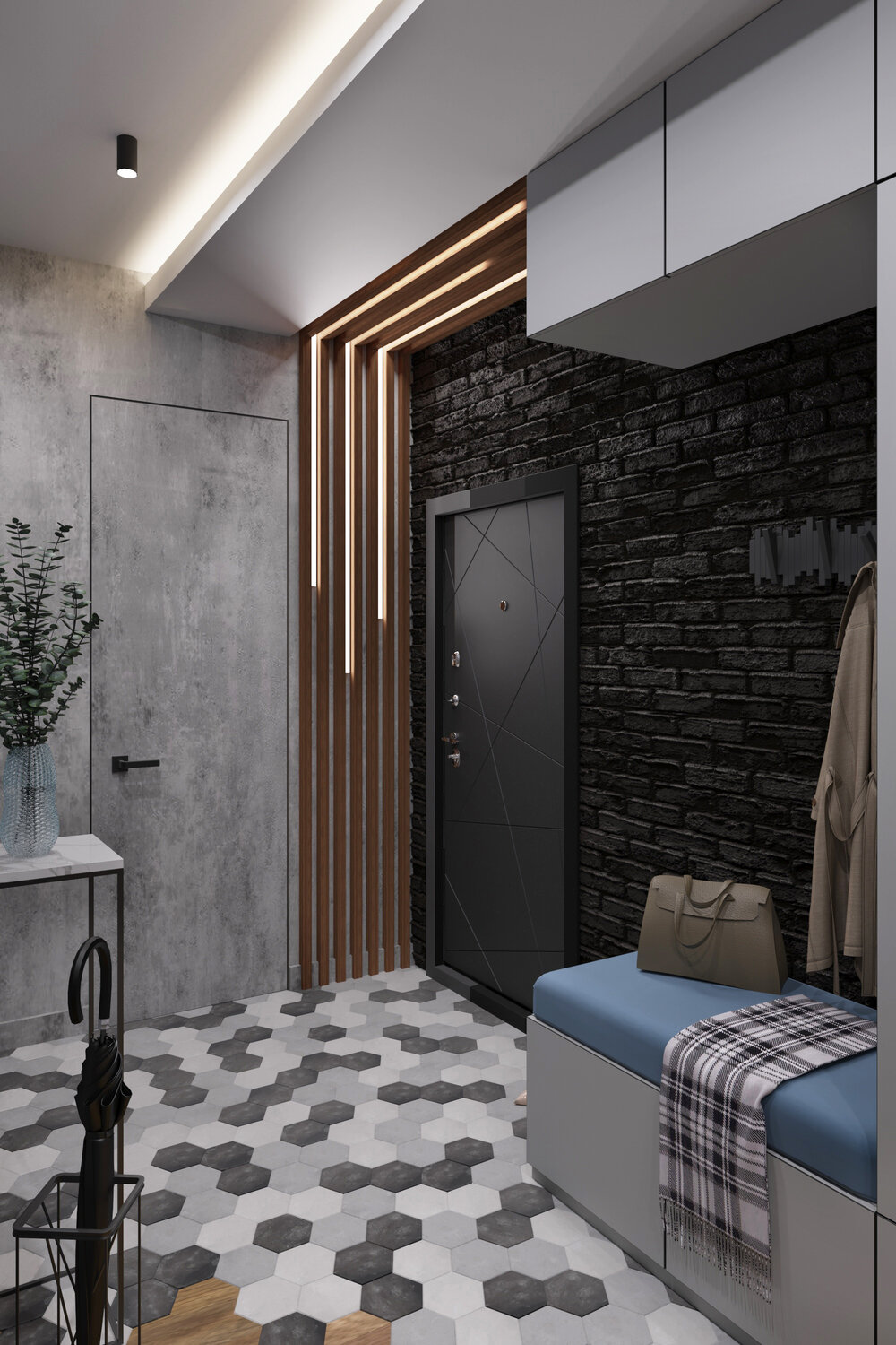 прихожая стиль, дизайн коридора с командором, дизайн интерьера, темная прихожая, коридор