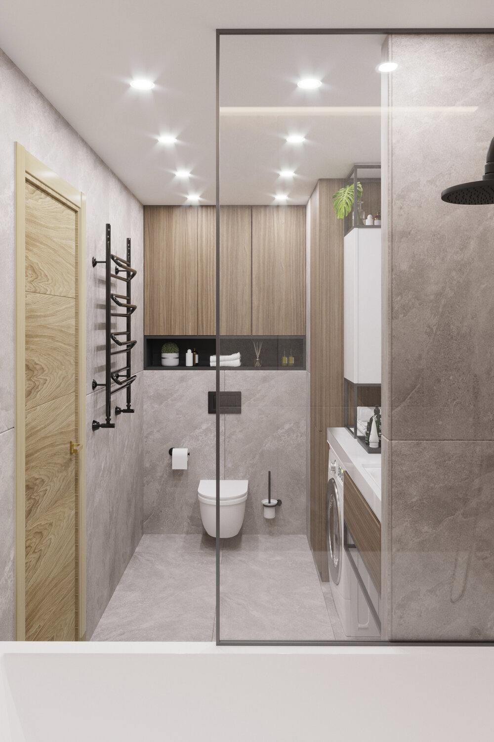ванная комната, дизайн интерьера, душевая комната в современном стиле, дизайн туалета с душем, проект санузла
