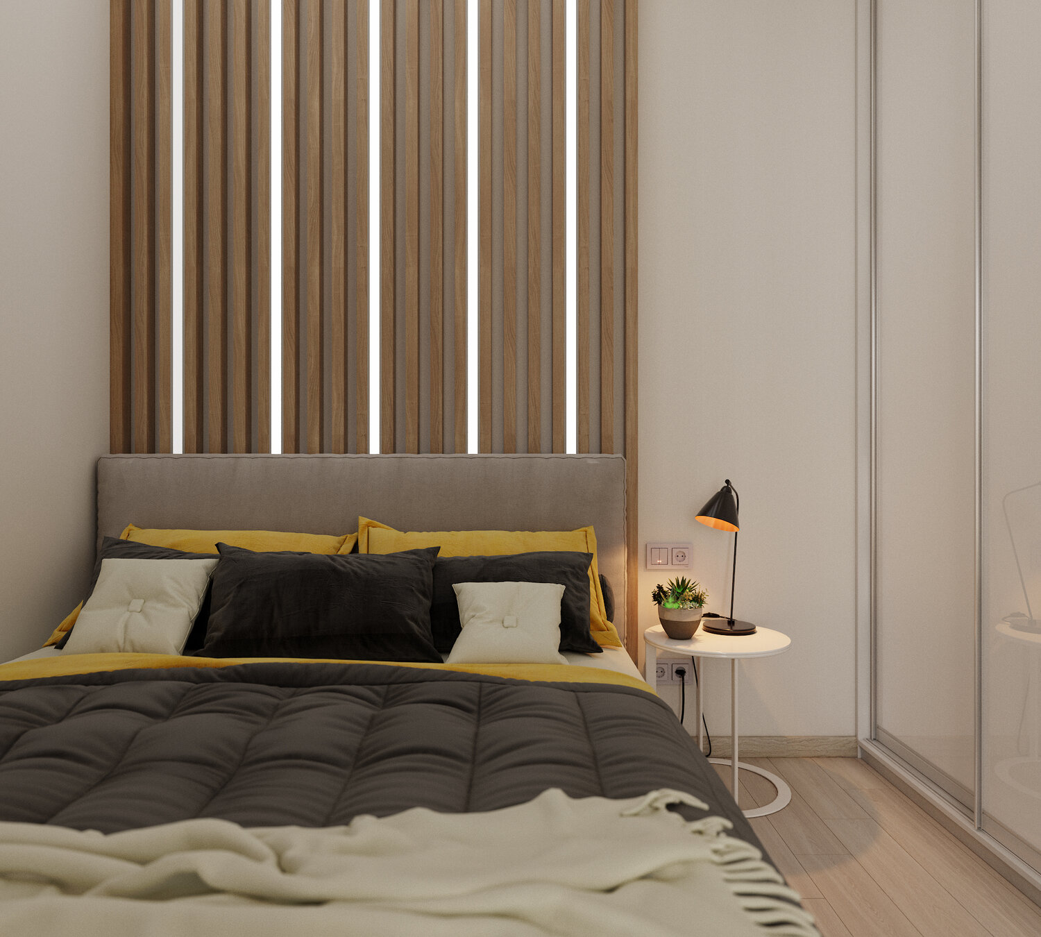 деревянные рейки в спальне, в спальне, дизайн спальни, спальня идея, дизайн интерьера