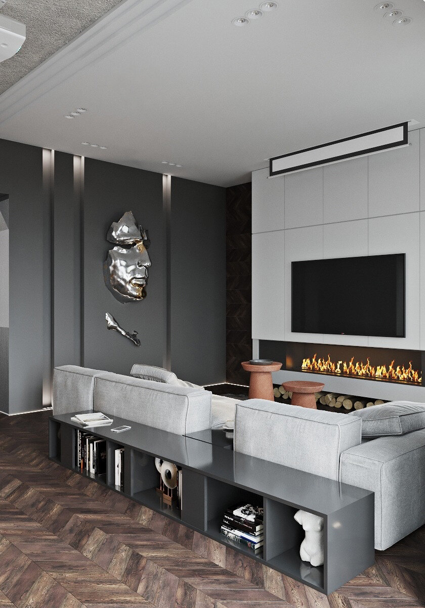 дизайн интерьера, современная гостиная, интерьер, гостиная в стиле индустриальный минимализм, современная гостиная минимализм