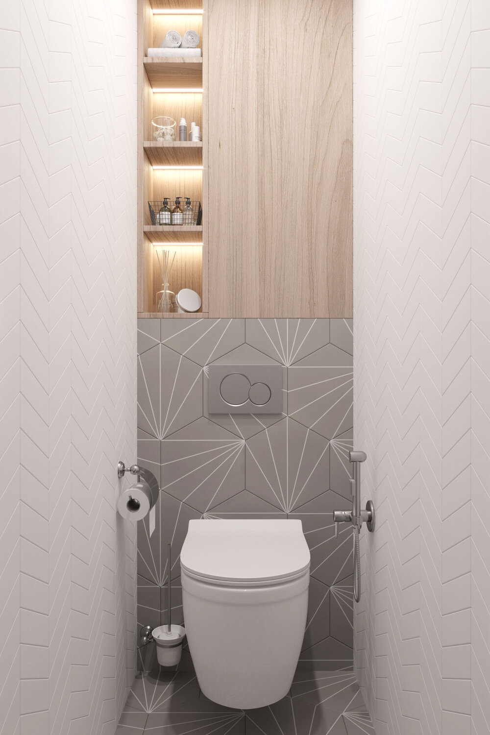 интерьер туалета, интерьер санузла, туалетная комната с подвесным унитазом, туалет в современном стиле, туалетная комната