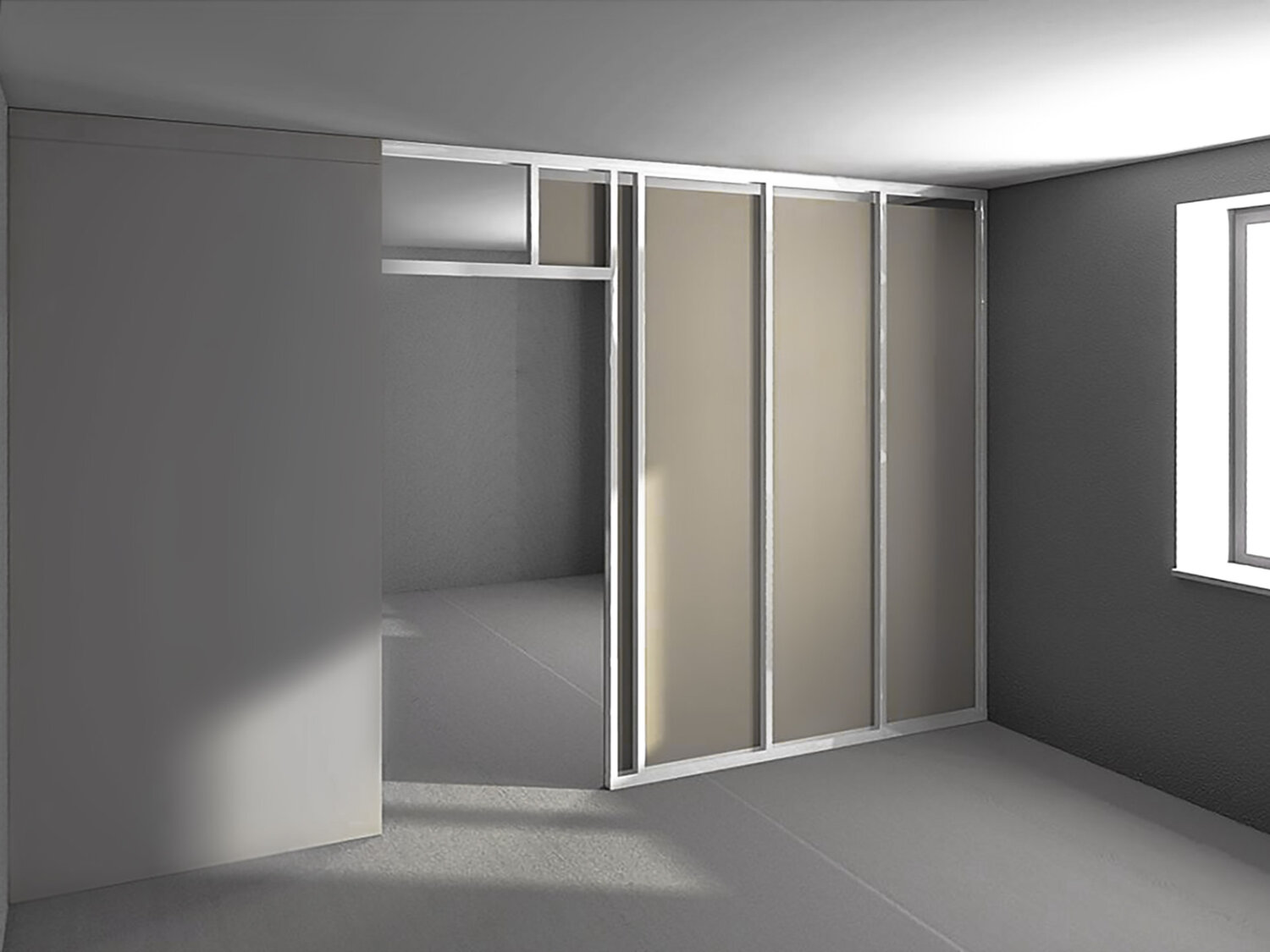 перегородка из гипсокартона с дверью, перегородка из гипсокартона, стеновые перегородки из гипсокартона, перегородка с шумоизоляцией из гипсокартона с дверью, перегородка из профиля кнауф с дверью