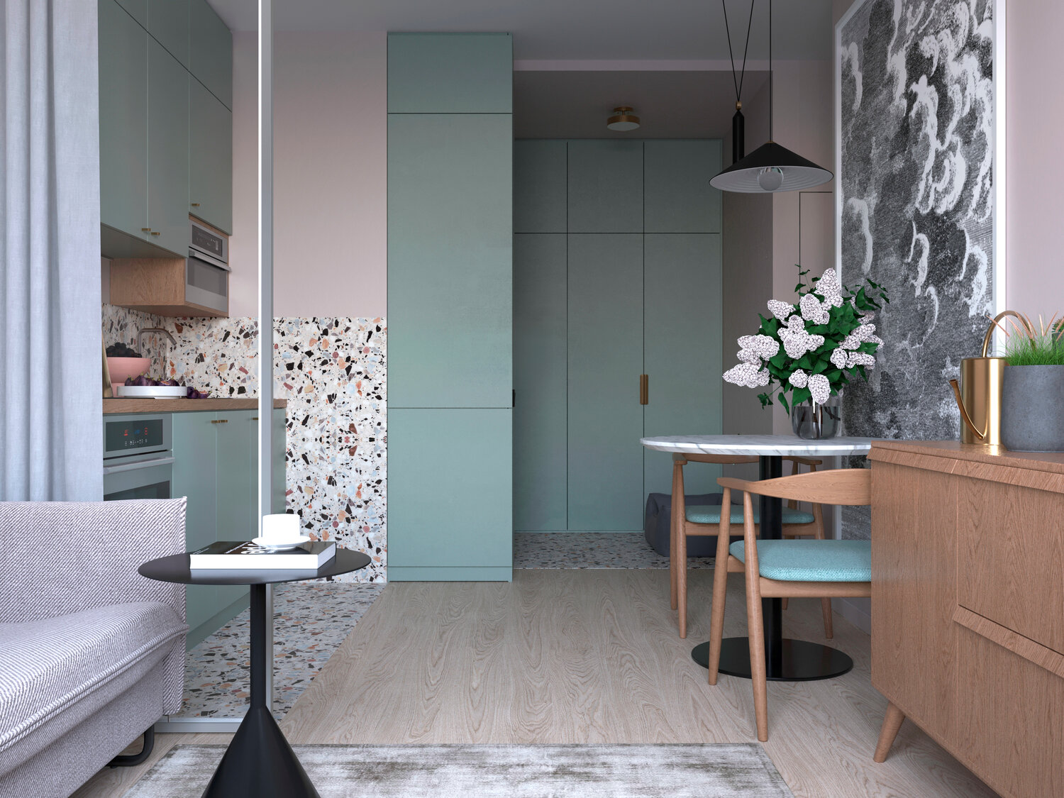 дизайн интерьера, интерьер квартиры студия 30 кв.м планировка, интерьер, дизайн кухни, кухня