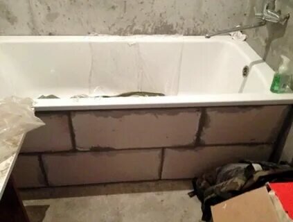каркас для чугунной ванны, установка чугунной ванны, экран для ванны из пеноблоков, монтаж ванной, короб под ванну