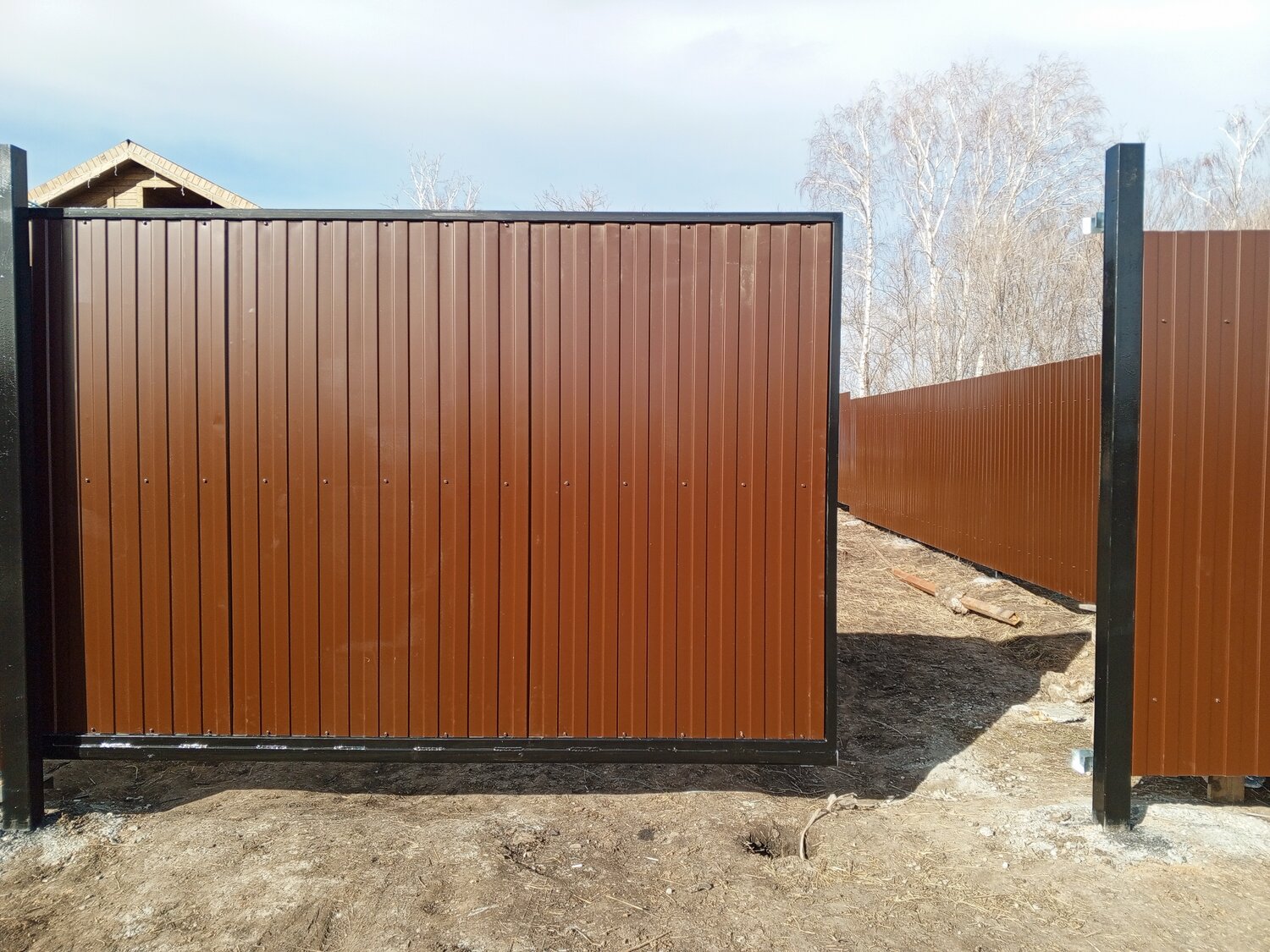 профлист для забора, ворота откатные, забор, ворота откатные из профнастила с10, забор из профнастил