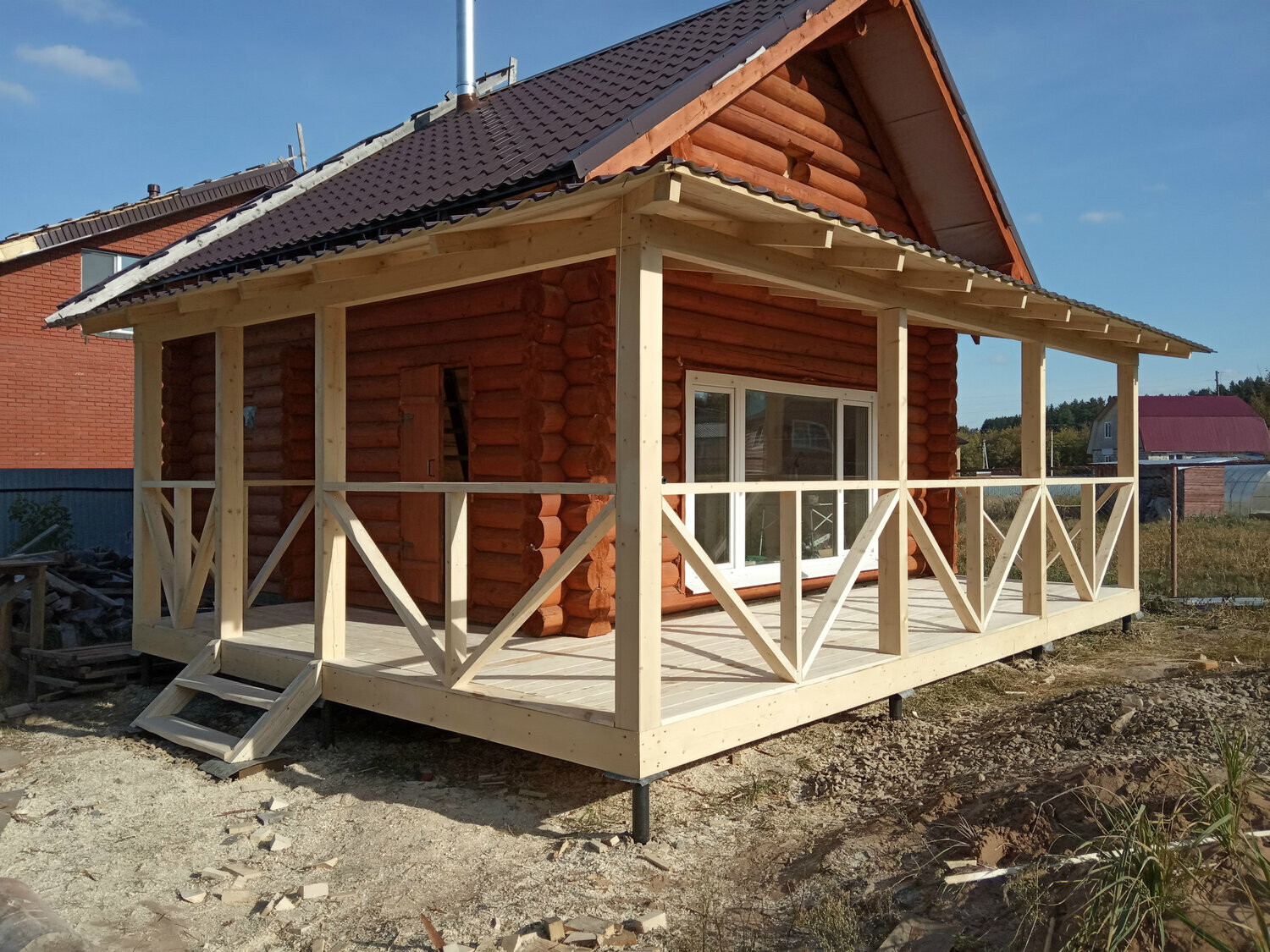 детинец пристройка веранды, веранда пристроенная к бане, веранда из бруса, терраса веранда, веранда к бане