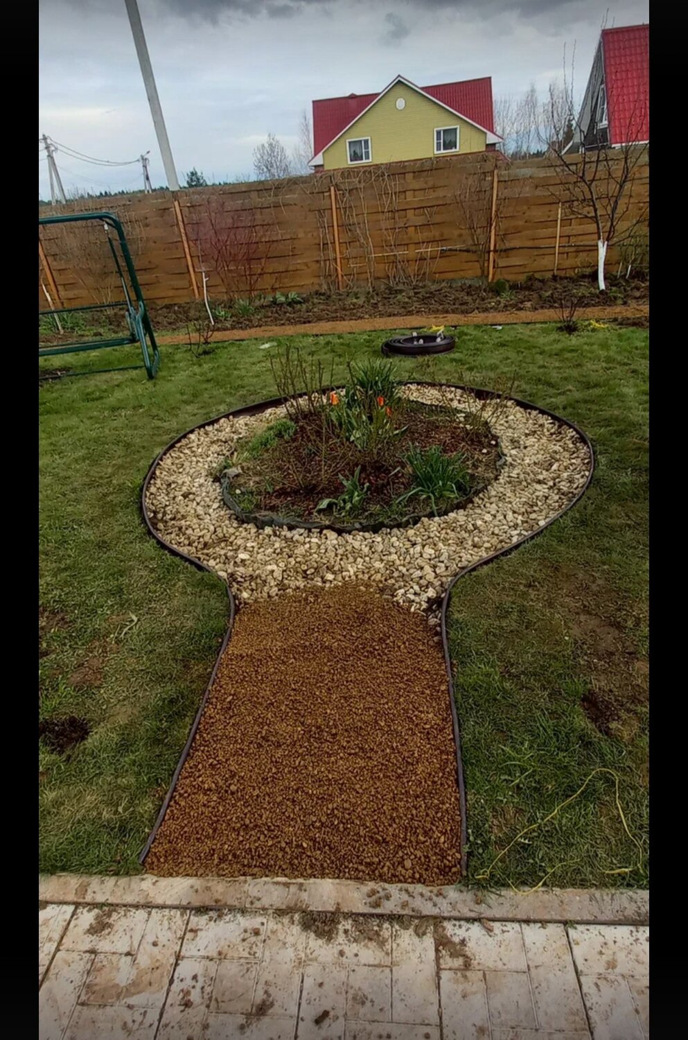 дорожка из гравия, садовая дорожка, дорожка из гравия на даче, дорожка из щебня, мульча керамзитом