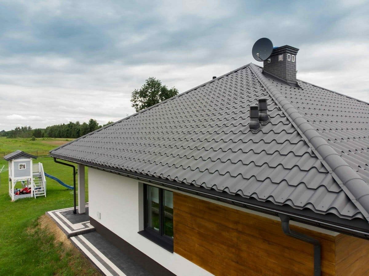 будмат металлочерепица, металлочерепица серый графит, металлочерепица 7024 серый графит, ral 7024 металлочерепица, металлочерепица цвет графит