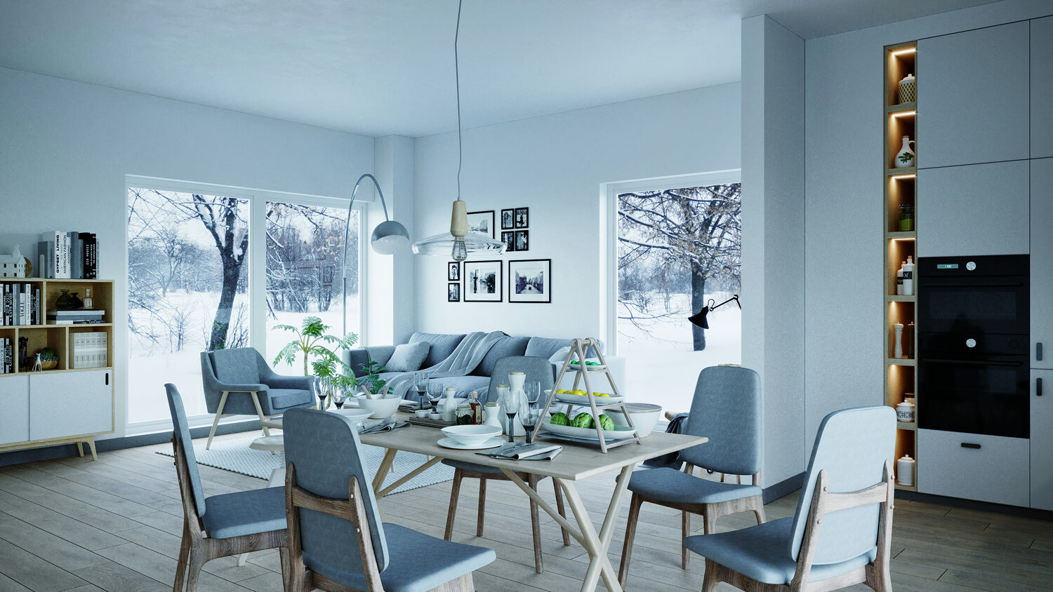 дизайн интерьера, датский стиль хюгге в интерьере, скандинавский стиль в интерьере ателье, интерьер, светло серый интерьер