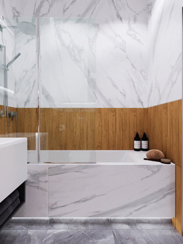 плитка мрамор и дерево, ванная комната белый мрамор и дерево и растения, керамогранит sahara noir white full lappato, керамогранит calacatta blanco sugar effect 60x60, ванная комната
