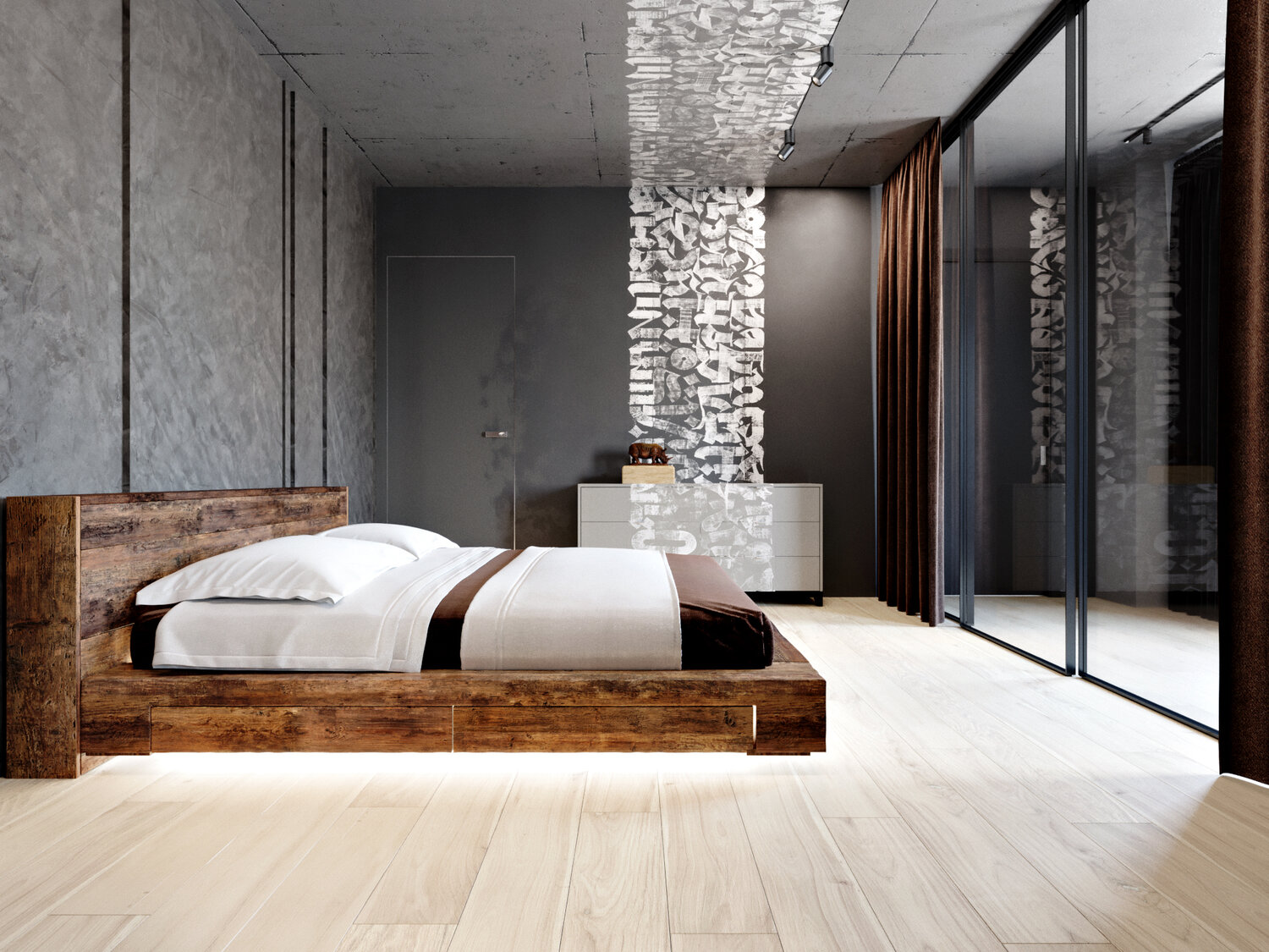 спальня в стиле лофт, дизайн интерьера, спальня в брутальном стиле, дизайн спальни, интерьер