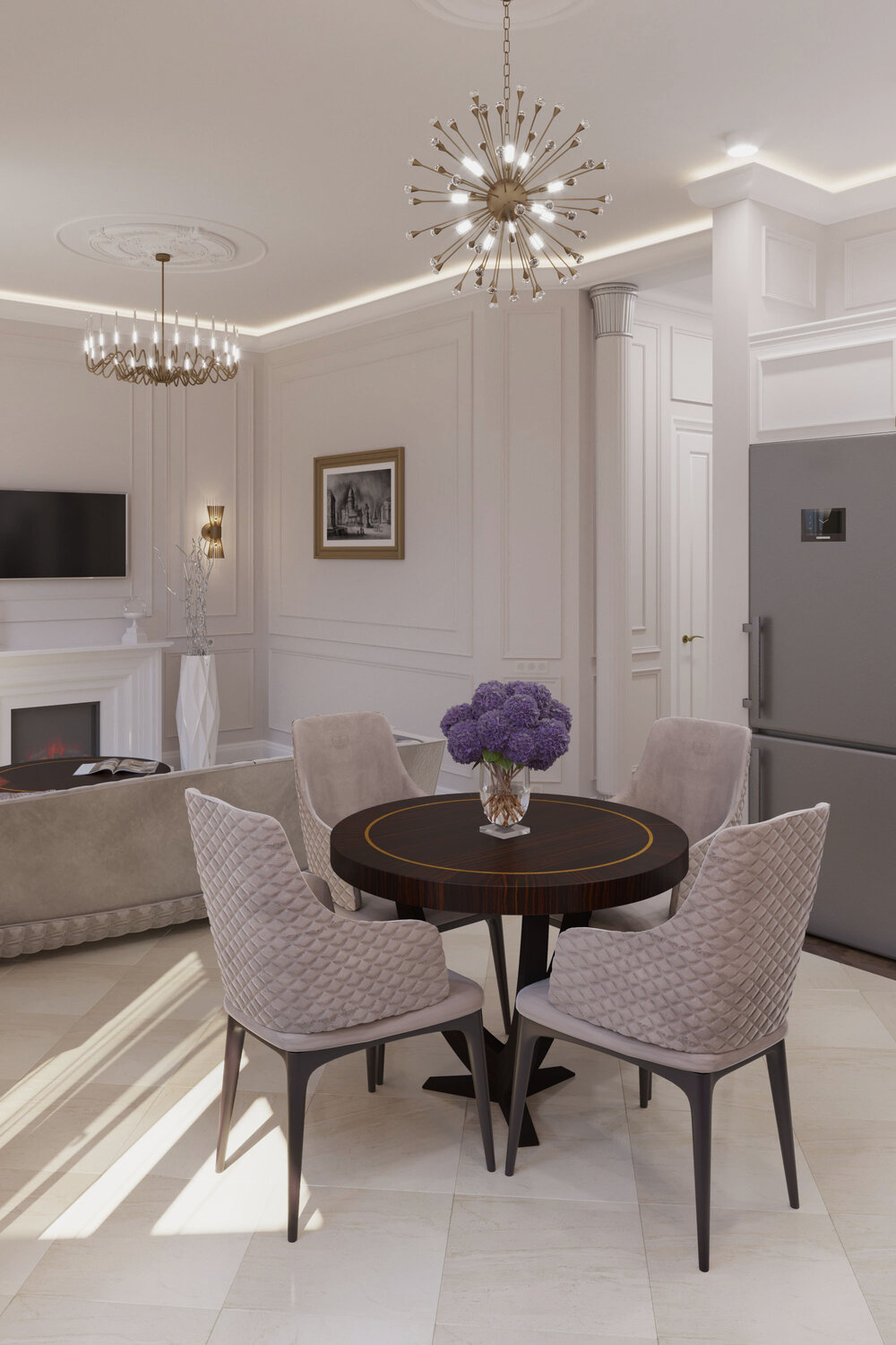 гостиная неоклассика 35м2, неоклассика кинг, неоклассика, люстра неоклассика fedomo, интерьер кухни гостиной в стиле ар деко