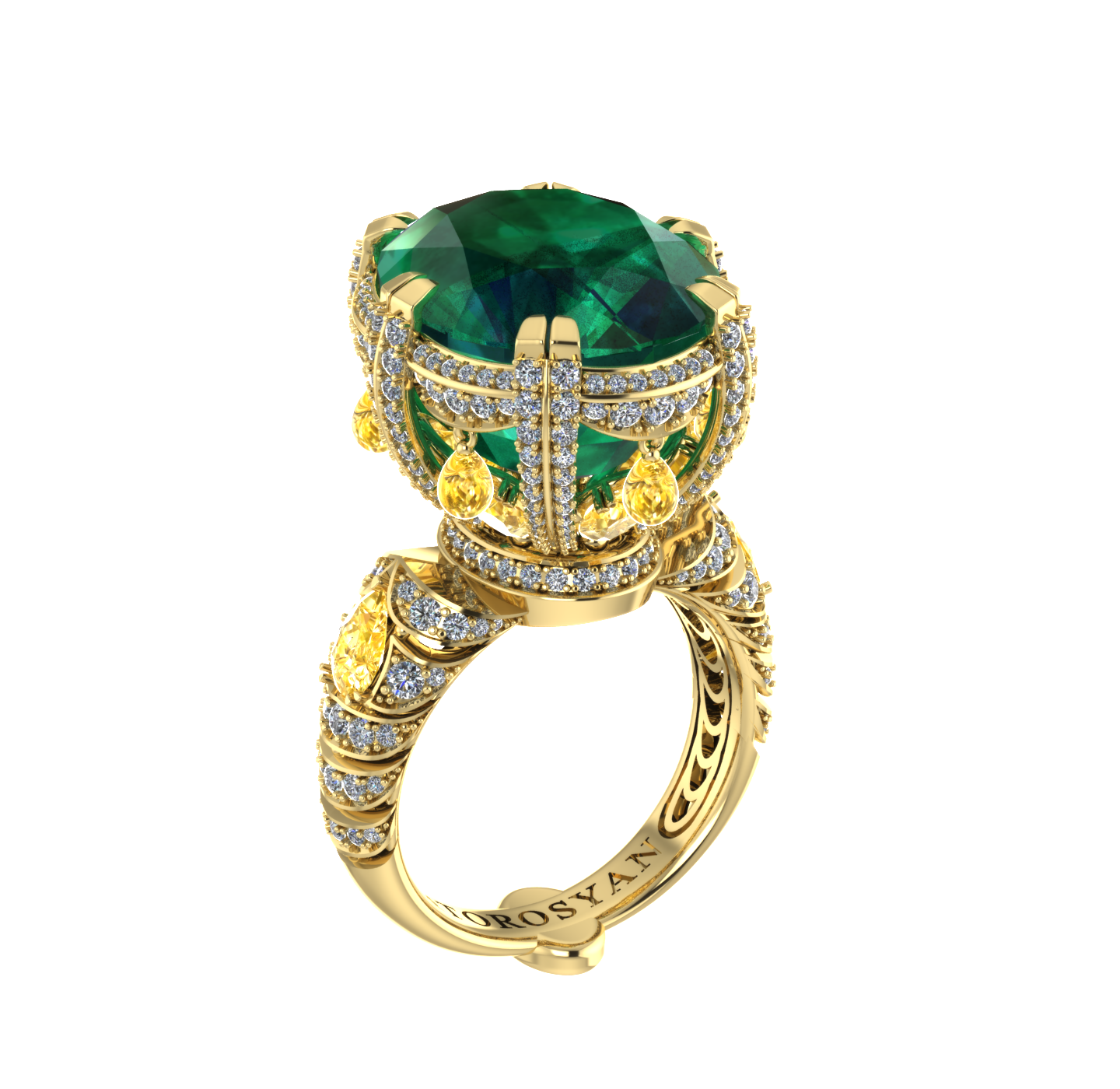 эстет кольцо с изумрудом золото, кольцо с изумрудом, кольцо с бриллиантами, изумрудом из желтого золота 750 пробы, magerit ювелирные украшения кольца, кольцо диор с изумрудом и бриллиантами 750 пробы