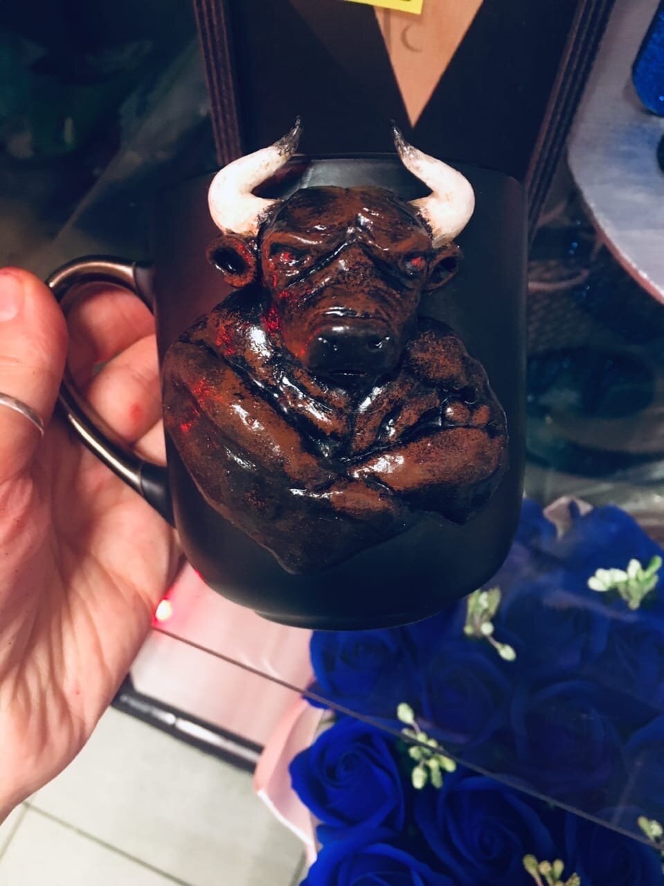 шоколадный, голова быка, кружка с полимерной глиной бык, бык, торт чужой alien