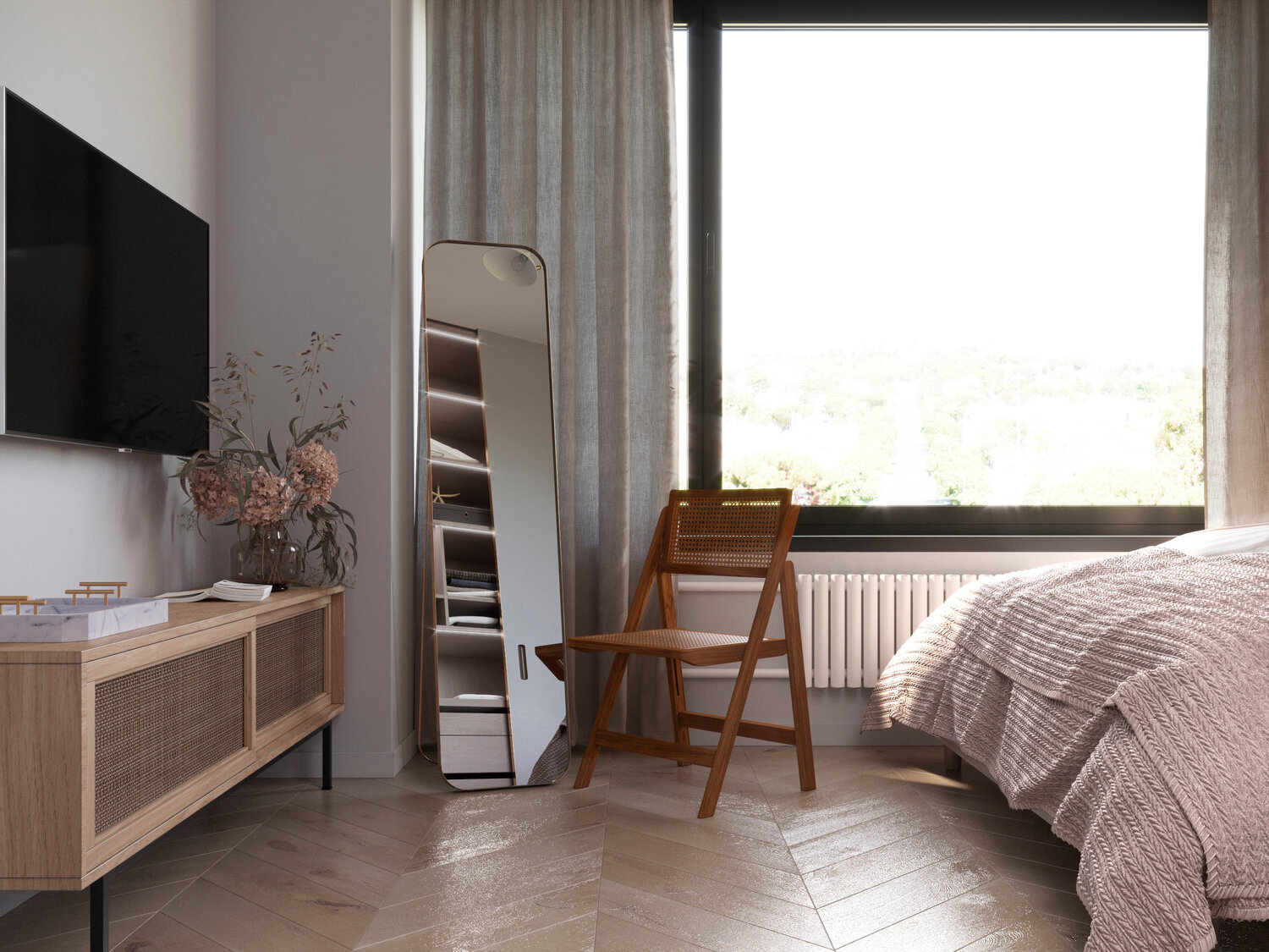 квартира, дизайн интерьера, интерьер, аскетичный дизайн комнаты, в спальне