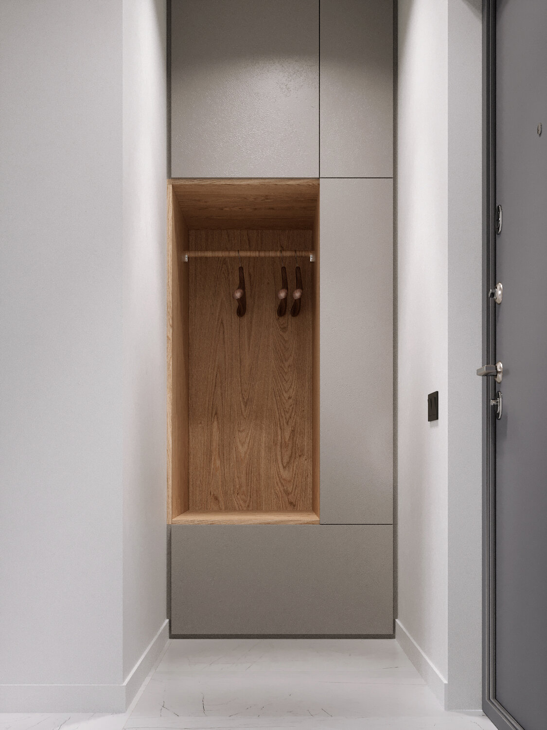 прихожая, прихожая минимализм, прихожая в нишу коридора, современная прихожая, прихожая в стиле минимализм