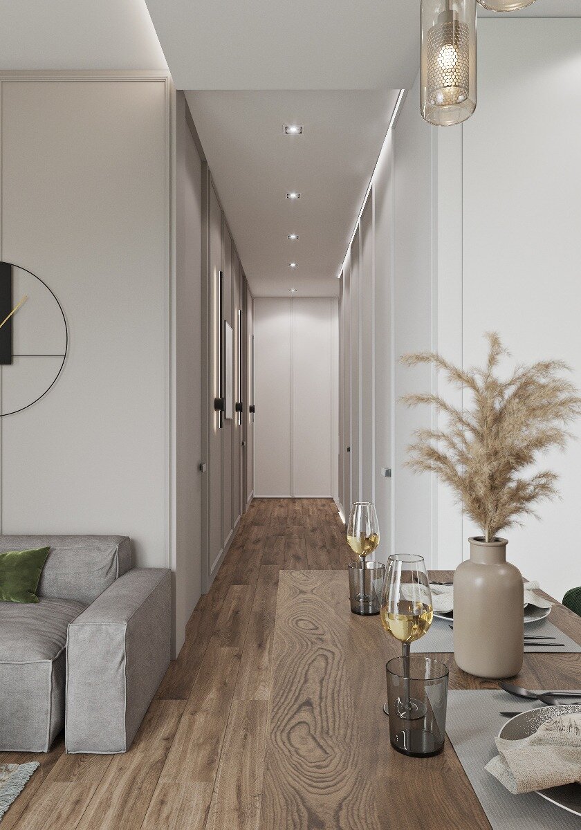 коридор, дизайн интерьера, прихожая в скандинавском интерьере, длинный коридор минимализм, дизайн квартир