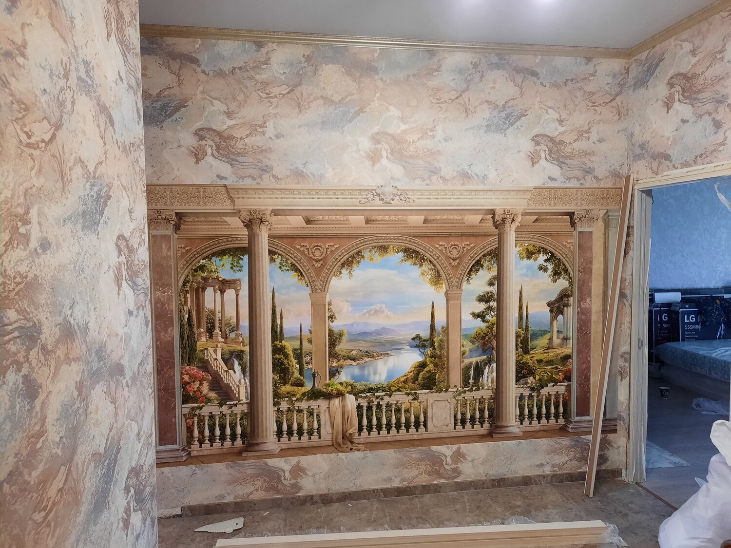 фрески affresco illusion ag242, 4439 фреска аффреско классический пейзаж, фрески affresco, фреска на стену, роспись стен