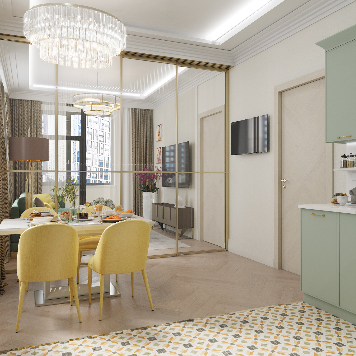 кухня столовая в стиле неоклассика, интерьер дизайнер, дизайн интерьера, столовая дизайн интерьер, интерьер