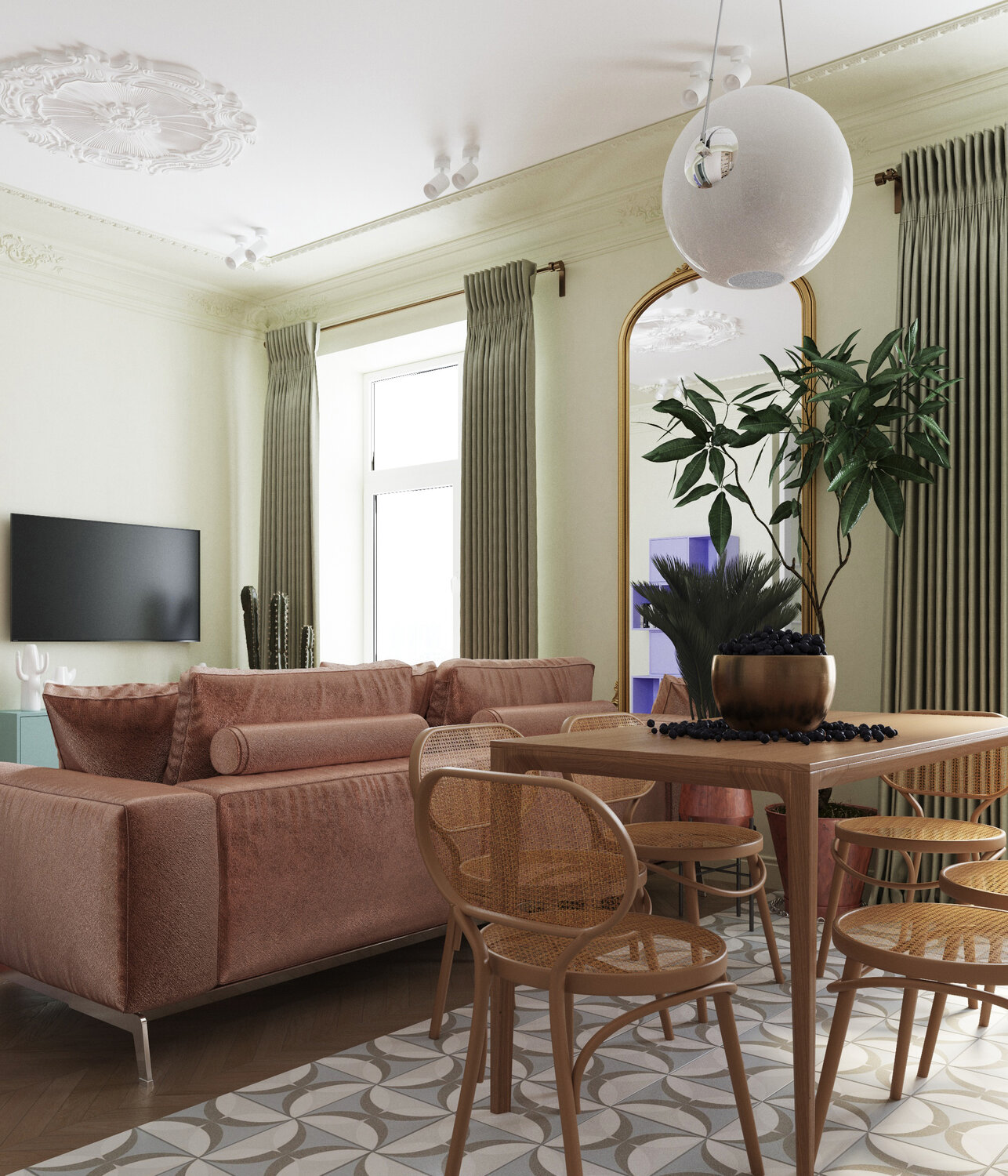 дизайн интерьера, гостиная столовая, интерьер квартиры, неоклассический интерьер, интерьер квартиры в классическом стиле