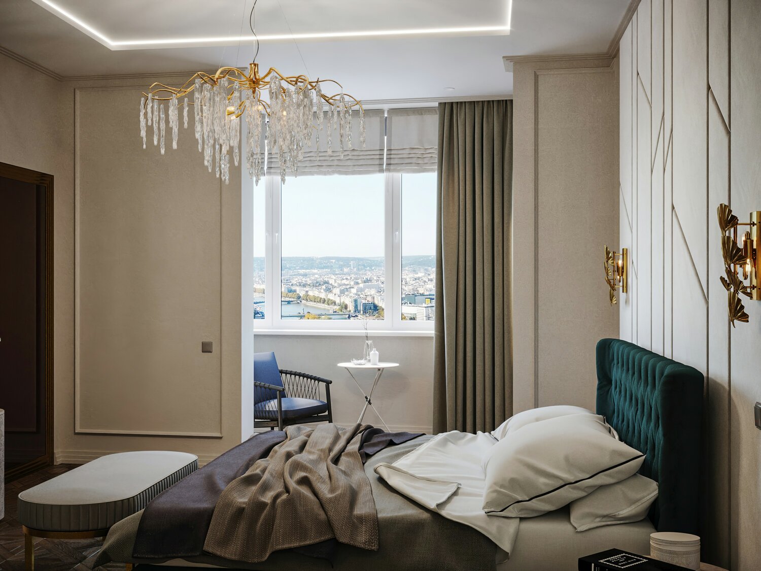 спальни, дизайн интерьера, дизайн спальни, уютная спальня люкс, нежная неоклассика спальня