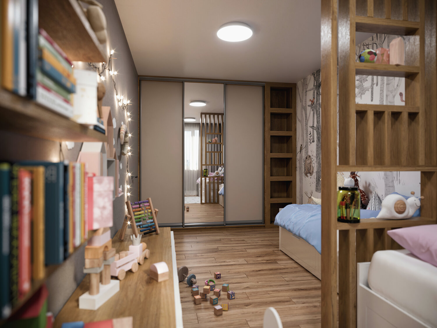 дизайн интерьера, детская в проходной комнате, интерьер, детская комната, квартира