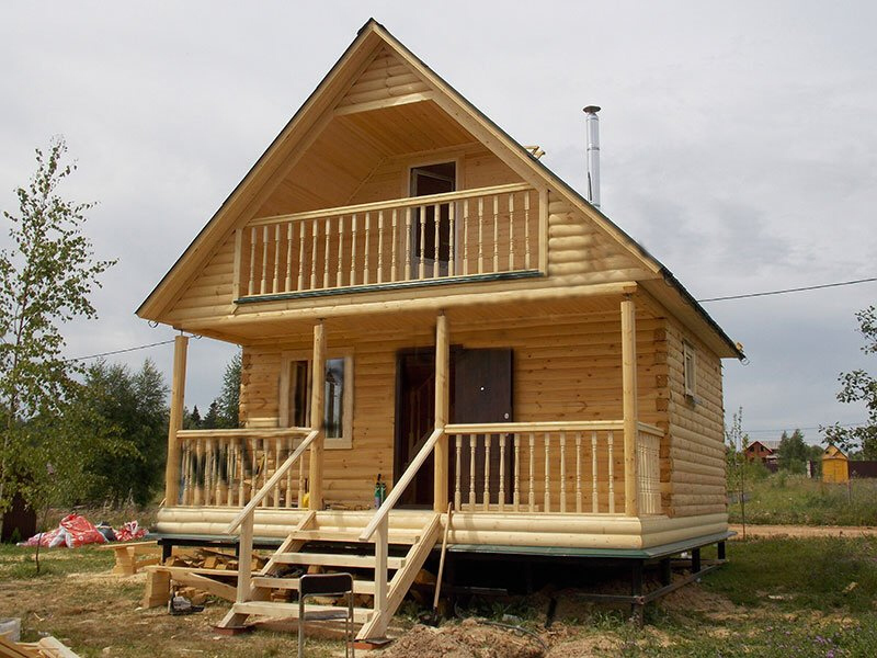 дом-баня из бруса 6х8 с мансардой и верандой, дом из бруса, деревянный дом из бруса 150х150, баня дом 6х6 с мансардой и верандой из бруса под ключ, строительство домов из бруса