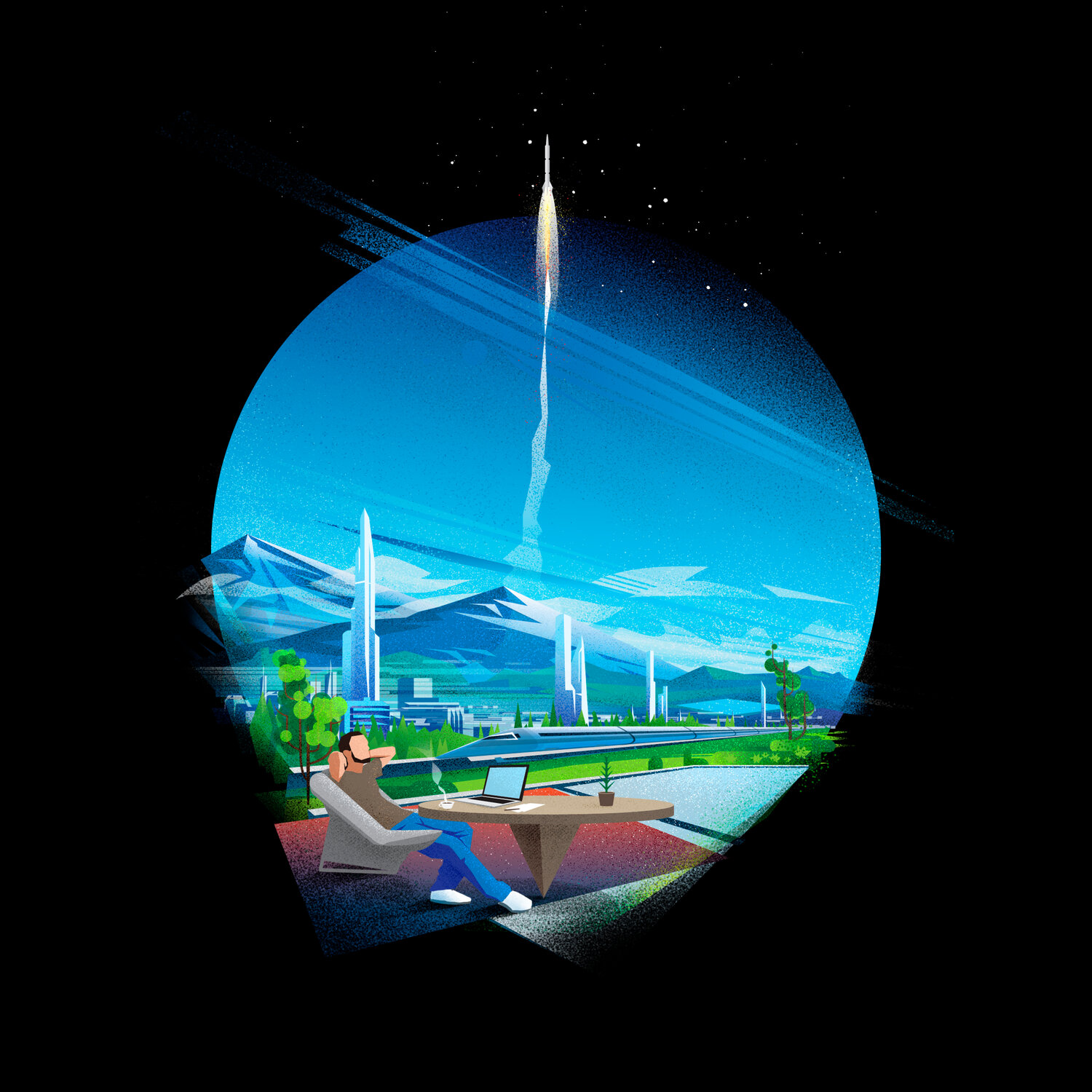 природа, новые миры, иллюстрация, город, тек