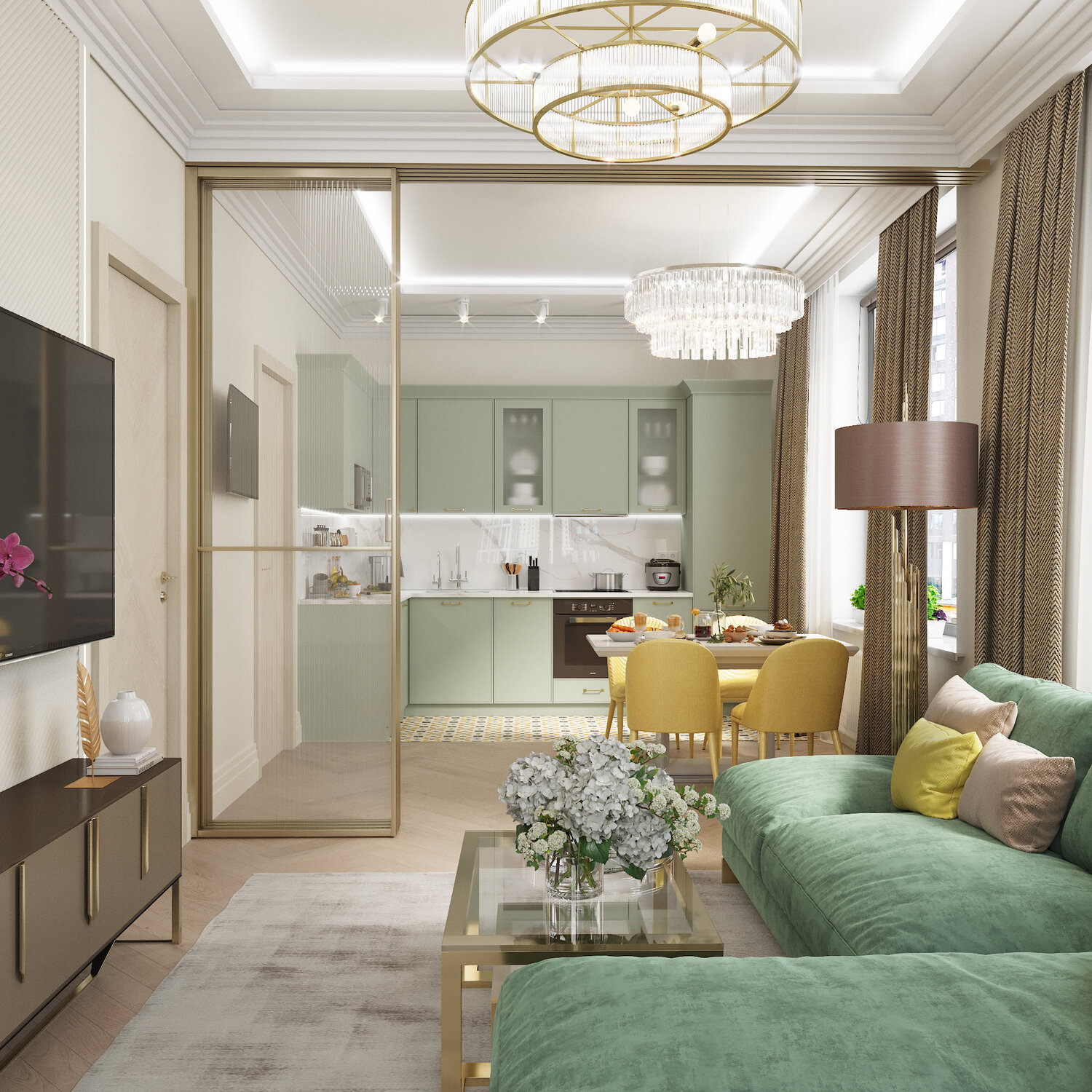 гостиная в стиле неоклассика тараканова, кухня гостиная в европейском стиле, гостиная в стиле неоклассика, современная классика гостиная 17кв, интерьер двухкомнатной квартиры