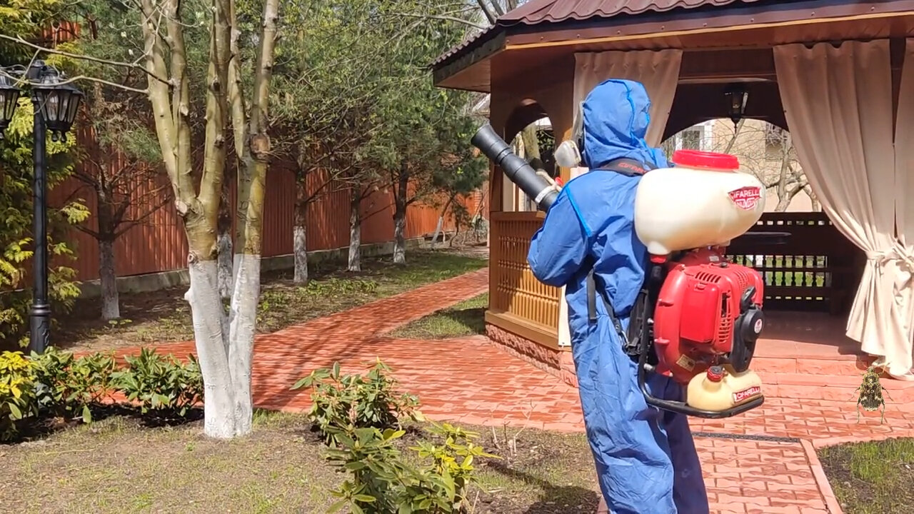 обработка участка от клещей, опрыскиватель садовый бензиновый, обработка участков от клещей, дезинфекция дезинсекция дератизация, опрыскивание сада